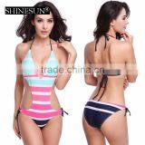 2017 Navy Design Strip One Piece Thong Sexy Micro Bikini Plus Size Swimwear thumbnail-3