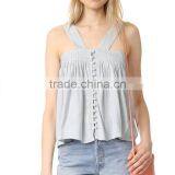 2017 OEM Wide Strapes Front Button Closure Navy Striped Blouse thumbnail-2