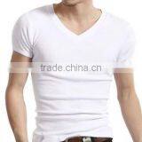 V-neck White T-shirts Wholesale thumbnail-1