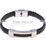 Weaving Leather Charm Bracelet Leather Bracelet Women Letter Pattern PU Cord Leather Men Bracelet thumbnail-3