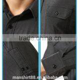 Mens Grey Twill Chambray Long Sleeve Button Casual Dress Shirts Classic Fit thumbnail-2