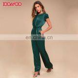 Dongguan Suppliers European Style Short Sleeve Satin Wide-leg Black Long Women One Piece Jumpsuit thumbnail-2
