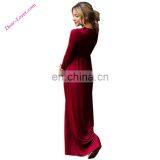 Burgundy Long Sleeve High Waist Maxi Jersey Dress thumbnail-2