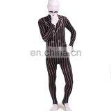 White & Black Spandex Slender Business Zentai Suit Stripe Unisex For Adult