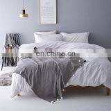 RAWHOUSE New Design Knitted Gray Cotton Throw Blanket With Pom Poms thumbnail-5