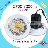 Popular High End CRI90 4-way Rotatable COB 30w LED Downlight thumbnail-1
