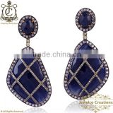 Blue Sapphire Gemstone Earrings, 14k Gold Earrings, Pave Diamond 925 Silver Gemstone Earrings, Diamond Fashion Jewelry