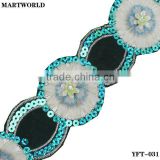 elegant flower embroidery paillette trims wholesale (YFT-031)