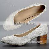 Block Heel White Lace Cloth Pumps Shoes for Woman thumbnail-1