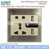 Metal Wiredrawing Edging Plug Socket Universal Wall Socket With 2 Usb Port