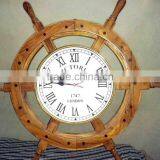 Brass Inlay Wood Nautical Style Ship Wheel Clock, Victoria Station Ship Wall Clock thumbnail-1