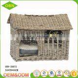 Wicker Cat Product Portable House Shaped Willow Cat Basket With Mat thumbnail-1
