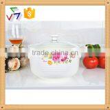 8"Porcelain Microwave Round Pot With Glass Lid thumbnail-1