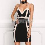 Sexy Black Two Tone Plunge Spaghetti Straps Bodycon Dress Girls Night Club Dress Photos Without Dresses HSD5930 thumbnail-2