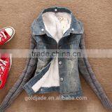 2016 Women Winter Removable Denim Parka Coat Wholesale Denim Jacket With Raccoon Fur Collar thumbnail-3
