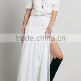 Ladies Crop Top and Long Skirt Sexy Hollow Out off Shoulder Short Sleeve White Beach Dress thumbnail-3