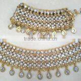 Gold Crystal Broad Payal ANKLETS Pair Feet Bracelet thumbnail-2