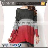 Acrylic Color Block Long Sleeve Ladies Pullover Knitted Round Neck Pattern Sweater thumbnail-1