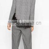 Runwaylover EY2378B Ladies 2017 Fashion Lace Splice Plaid Blouse thumbnail-3