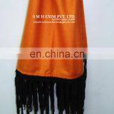 Silk Pashmina With Leather Sued Trim Shawls thumbnail-5
