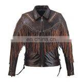 HMB-0330B WOMEN LEATHER JACKETS WESTERN BEADS WORK FASHION FRINGES COATS