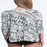 Long Sleeve Printed Word Round Neck Knitted Top Shirt thumbnail-4