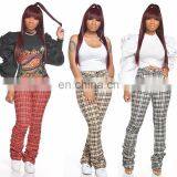 2020 Hot Wholesale Women's New Print Plaid Flare Trousers thumbnail-3
