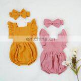 New 100% Cotton Baby Ruffle Rompers Climbing Clothes Lotus Leaf Lace Summer Clothing Girl Baby Romper Hair Band Set thumbnail-7