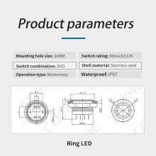 Ip67 16mm Ring Led Red Illuminated 12v 1no 4 Pin Push Button Micro Switch Self Recovery thumbnail-3