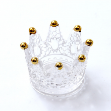 Crown Shaped Decorative Glass Candle Holder Gold Rimmed Clear Glass Ashtray Vintage Glass Candlestick thumbnail-4