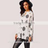 Ladies Vogue New Arrival Women's Vintage High Street Casual White Long Sleeve Cut Out Front Tribal Print Blouse B003 thumbnail-2