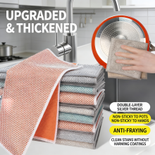 Microfiber Dish Cloth Double-Sided Kitchen Non-Oil Brush Pot Cleaning Steel Ball Silver Wire Daily Usage Washing Tool thumbnail-1