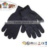 FTSAFETY 7G Poly-cotton BLACK String Knit Gloves With PVC Dots for Safety