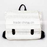 white casual canvas backpack with black lines