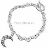 Crescent Moon Charm With Antiqued Swirl Pattern Charm Chain Link Bracelet thumbnail-2