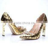 2016 summer new European and American fine with shallow mouth pointed high-heeled shoes in leather with gold sexy women shoes