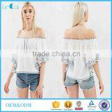 Low MOQ Summer Design Ladies off Shoulder Embroidred Tank Tops thumbnail-1