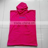 Durable red color terry loop towelling hooded towel poncho robe towel