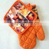 Kitchen Set Orange Color Photo Printing Poly Material (twill) 17*17cm Pot Holder 17*27cm Glove thumbnail-1