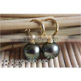 18K Gold 13-14mm Peacock Tahiti Pearl Earring Jewellery For Lady thumbnail-1