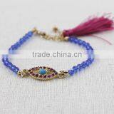 Rhinestone Turquoise Inset Oval Evil Eye Charm Crystal Bracelet Fashion Tassel Bracelet thumbnail-2