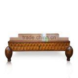 Coffee Table Teak Wood With Square Shape Top Diamond Ornament Patron Natural Color thumbnail-2