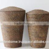 Set of 2 High Rattan Storage Baskets With Lid thumbnail-1
