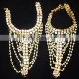 GOLD Tone Crystal Pearl PAYAL Anklets Toe Ring Barefoot Sandal thumbnail-3