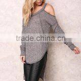 Custom Made Brand Women Halter Cold Shoulder Sexy Sweaters For Party Charcoal Long Loose Tops thumbnail-4