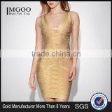 MGOO High Quality Wholesale OEM/ODM Gold Bandage Spandex Dress For Ladies Mini Bodycon Sheath Sexy Club Dress H838 thumbnail-2