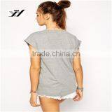 Wholesale Rolled Sleeves Printing 100%cotton Ladies T-shirts thumbnail-4