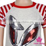 Wholesale 100% Cotton Summer Unisex Easter Cute Bonny Rabbit Children Kid Stripe With Sequins Short Sleeve T-shirt thumbnail-5