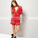 Drawstring Short Sleeve Playsuit for Women Rayon Floral Clothing thumbnail-4