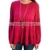 Red Shirts Wholesale Women Blouse 2017 New Designs Long Sleeve Blouse thumbnail-4